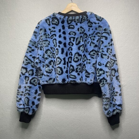 Blue Leopard Print Faux Fur Cropped Sweater By Angel Kiss Medium - Picture 3 of 4